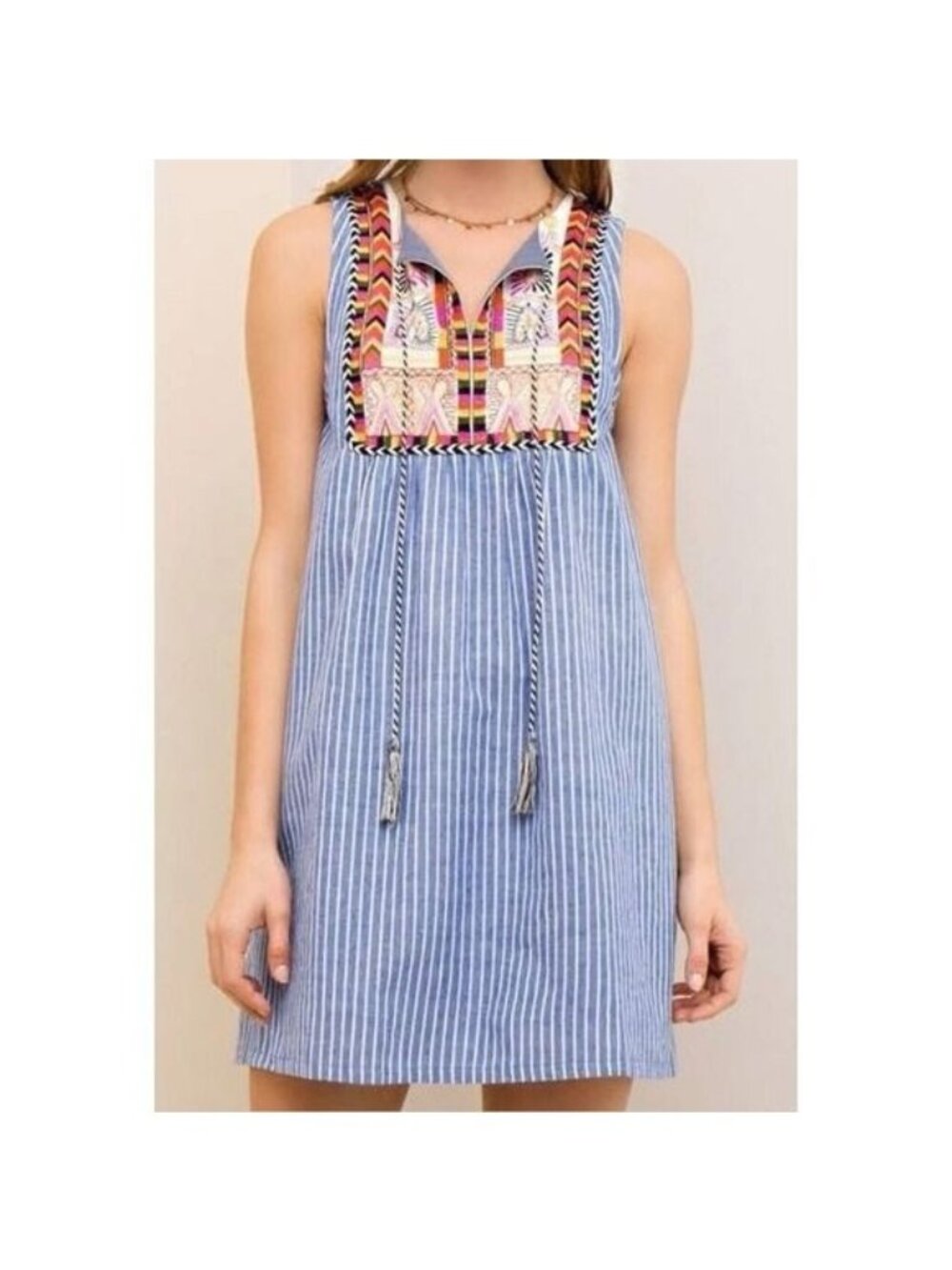 Entro‎ Women Mini Dress Embroider Cotton Aztec Festival Boho Tribal Summer Y2K S